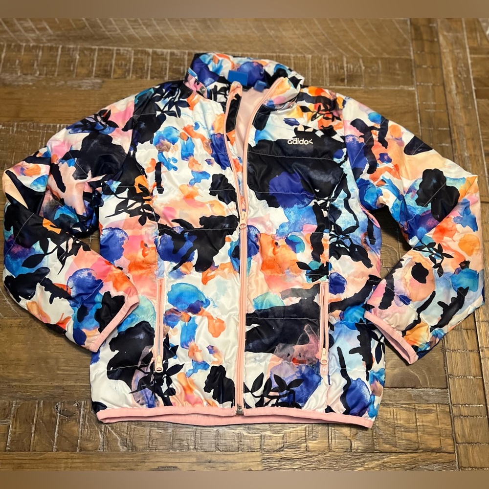 Adidas Multicolor Floral Jacket - Missing hood - some wear